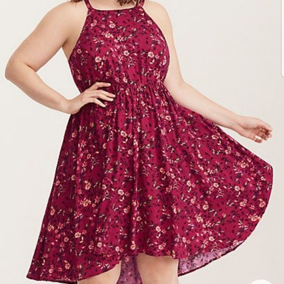 torrid Dresses & Skirts - Torrid Berry Butterfly Floral Challis Hi-Low Dress 2